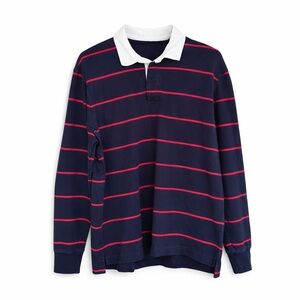 J. Crew Men’s Rugby Oarsman Shirt Navy Red Stripe Cotton Long Sleeve Size L